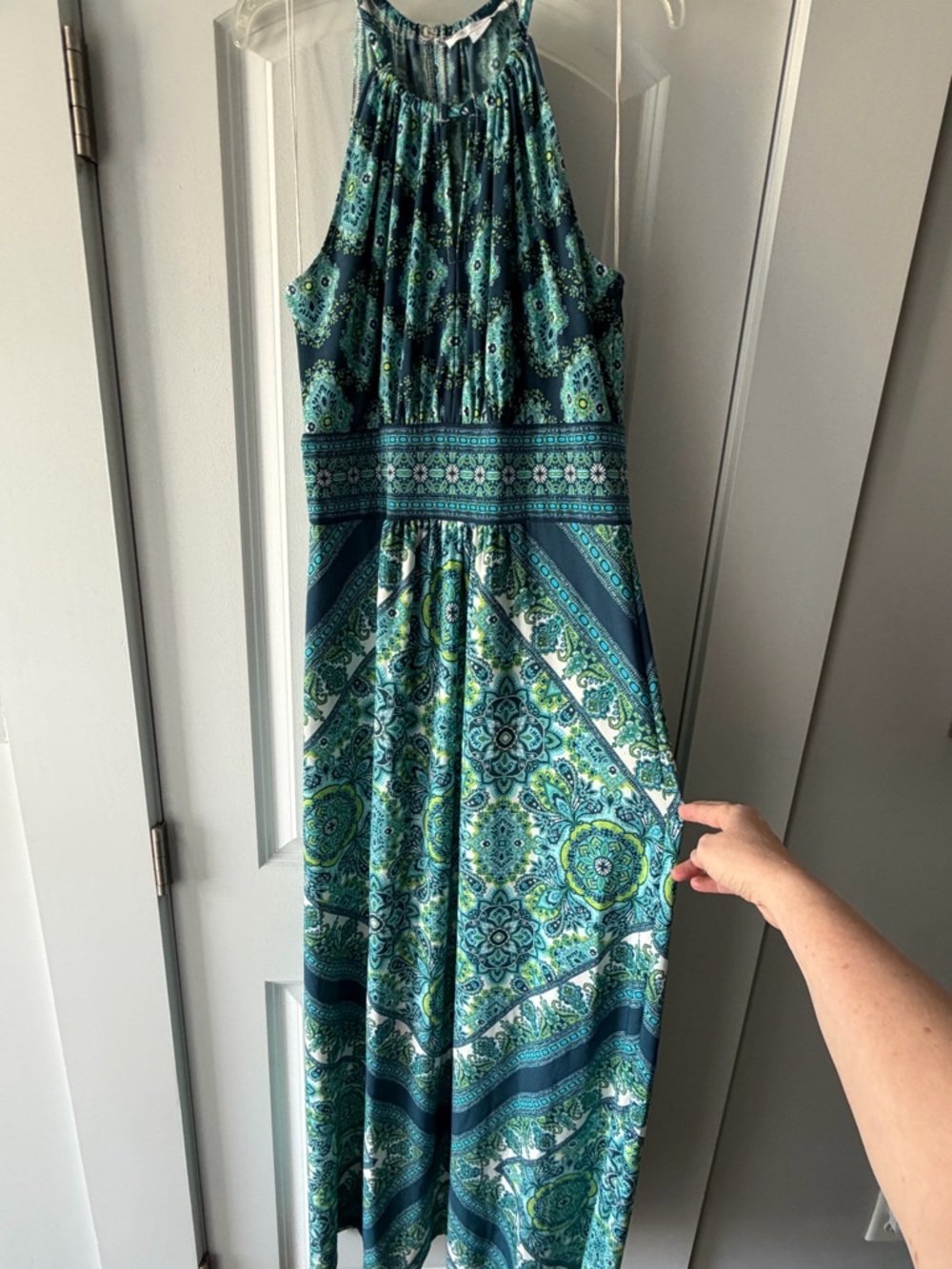 London Times Teal & Navy Printed Halter Maxi Dress